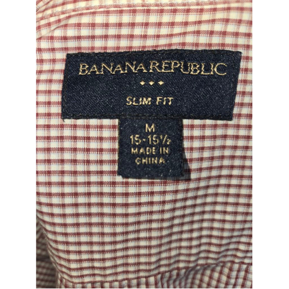 Banana Republic | Mens | Check | Dress Shirt | Burgundy | Size Medium - Picture 6 of 7